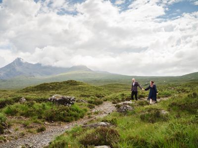 Joel and Rachel walking at Sligachan