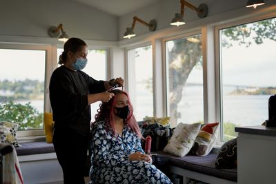 Rachel having her hair and makeup done